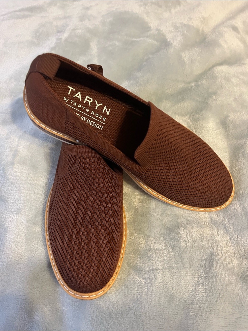 Taryn Rose Brown Knit Slip-On Loafers